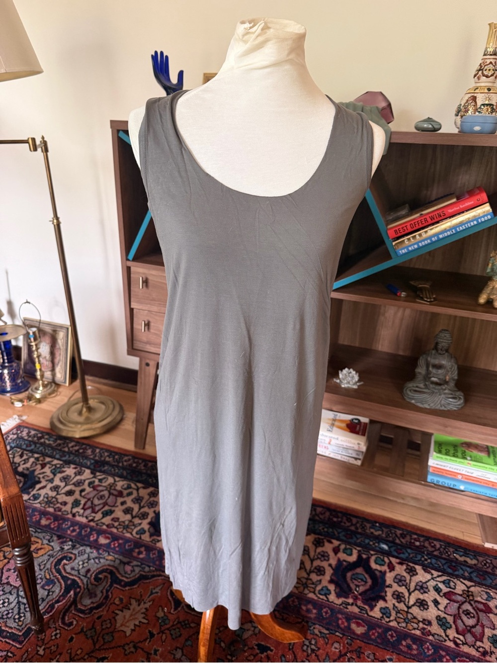 Pier Antonio Gaspari Sleeveless Scoop Neck Midi Dress in Gray